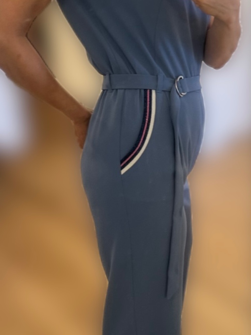 Stunning Custom-Made Blue Crepe Jumpsuit — Size XS - Picture 14 of 16